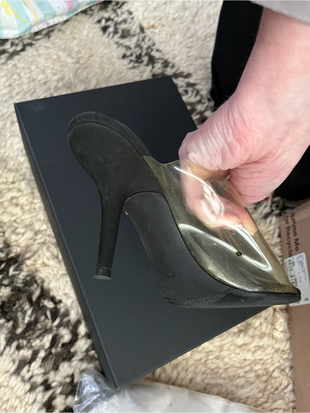 Yeezy Clear Vinyl and Black Suede Stiletto Pump